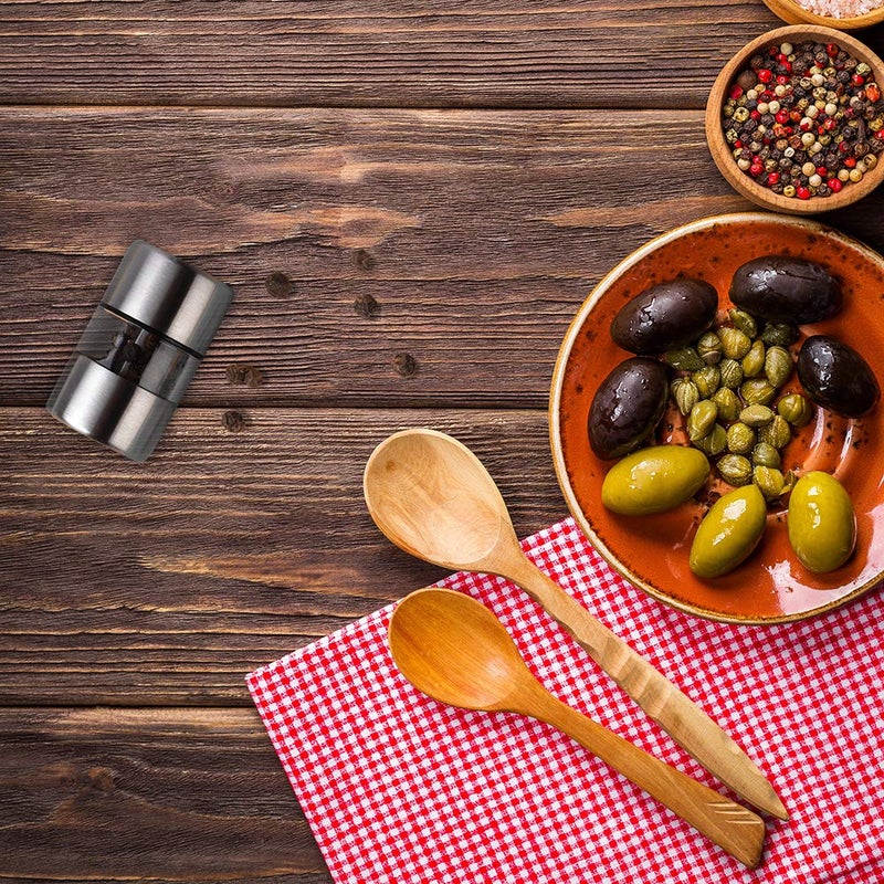 T-mark Premium Sea Salt and Pepper Grinder Set - Spice Mill with Brushed Stainless Steel, Small Portable Ceramic Salt & Pepper Shakers (2-Pack) - Image 5